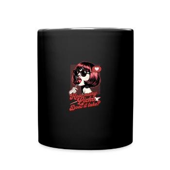 Pop Art Lollipop Girl Nostalgic "How Many Licks" - Tasse einfarbig - Schwarz - Vorne
