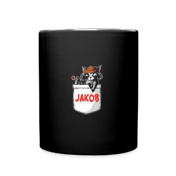 Waschbär Jakob - Tasse einfarbig - Schwarz - Vorne