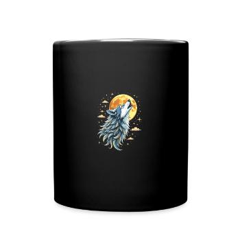Mystischer Wolf - Herzschlag - Tasse einfarbig - Schwarz - Vorne