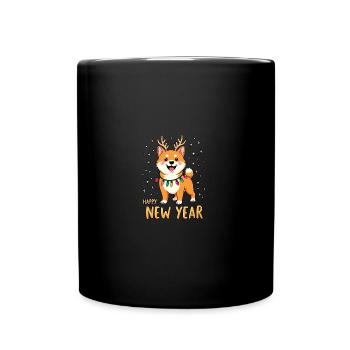 Happy Shiba Dog New Year's Eve in Christmas Lights - Full Colour Mug - black - Front