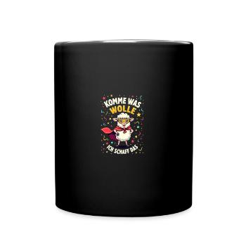 Komme was wolle - Karneval Schaf - Tasse einfarbig - Schwarz - Vorne