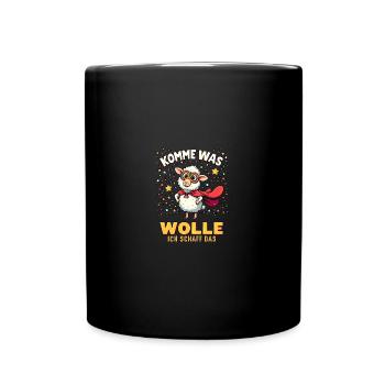 Komme was wolle - Karneval Schaf - Tasse einfarbig - Schwarz - Vorne