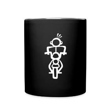 Motorcyclist biker with motorcycle drawing cartoon - Full Colour Mug - black - Front