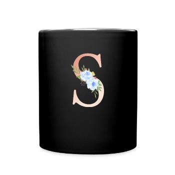 Monogramme personnalisable S Floral Blue Peach - Mug uni - noir - Devant