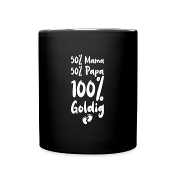 50% Mama 50% Papa 100% Goldig - Tasse einfarbig - Schwarz - Vorne
