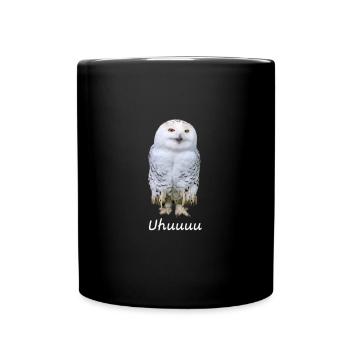 Lustiges Uhu Eulen-T-Shirt – „Uhuuuu!“ - Tasse einfarbig - Schwarz - Vorne