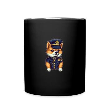 japanischer Hund Shiba Inu als Polizist in Uniform - Tasse einfarbig - Schwarz - Vorne