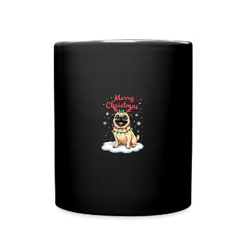 Pug als Weihnachtsmann - Tasse einfarbig - Schwarz - Vorne