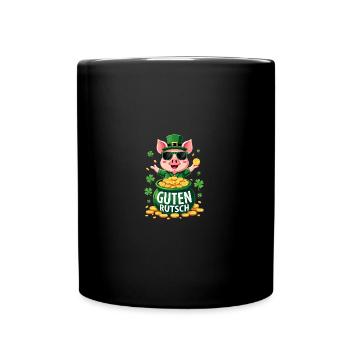 Guten Rutsch Silvester Neujahr Glücksschwein - Tasse einfarbig - Schwarz - Vorne