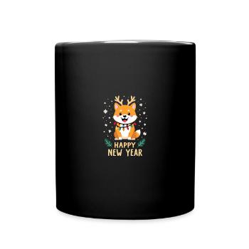 Shiba Dog celebrates New Year's Eve in Christmas lights - Full Colour Mug - black - Front