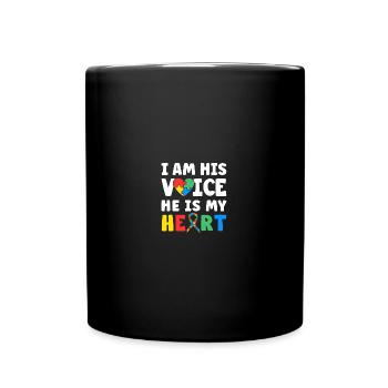 I Am His Voice He Is My Heart Puzzle Ribbon Autism - Tasse einfarbig - Schwarz - Vorne