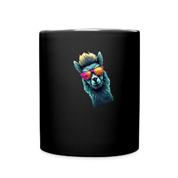Lama mit Sonnenbrille - Tasse einfarbig - Schwarz - Vorne