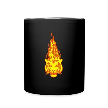 tigre tete en flamme feu flame 310 - Mug uni - noir - Devant