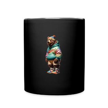 Bär mit Wintermütze - Tasse einfarbig - Schwarz - Vorne