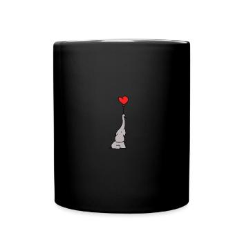 Elefant mit Herz-Luftballon - Tasse einfarbig - Schwarz - Vorne