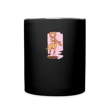 Giraffe Cartoon mit 8 im Hals. - Tasse einfarbig - Schwarz - Vorne