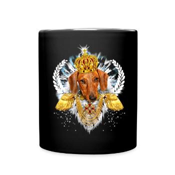Teckel roi / teckel roi / Chien avec une couronne - Mug uni - noir - Devant
