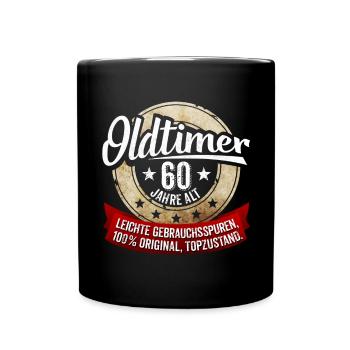Oldtimer 60 Jahre alt - Tasse einfarbig - Schwarz - Vorne