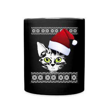 Noël chat neige hiver rouge bonnet miaou gai - Mug uni - noir - Devant
