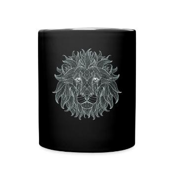 lion white Löwe König Outline Mandala Muster Kopf - Tasse einfarbig - Schwarz - Vorne