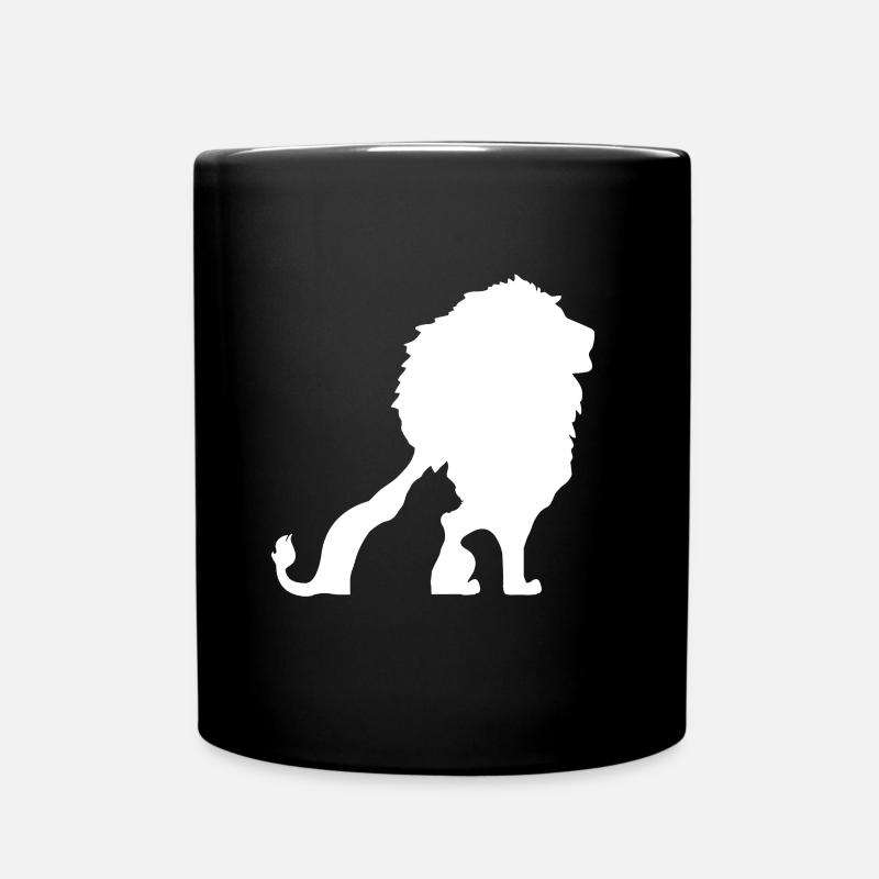 Katze und Löwe - Tasse einfarbig - Schwarz
