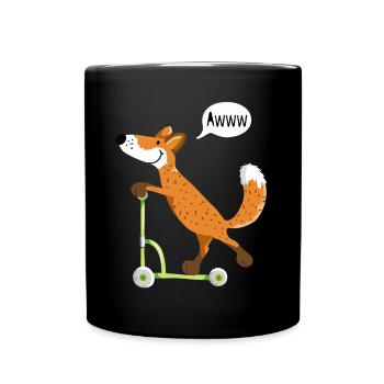 Little sly fox with his green scooter - Full Colour Mug - black - Front