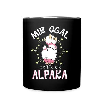 Mir egal. Ich bin ein Alpaka - Tasse einfarbig - Schwarz - Vorne