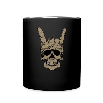 Heavy Metal Totenkopf mit Teufelshörner - Tasse einfarbig - Schwarz - Vorne
