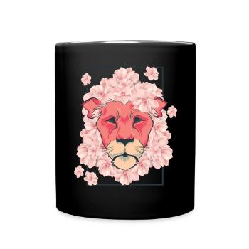 Lion fleurs fleurs cadeau fille safari chat - Mug uni - noir - Devant