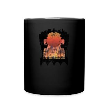 Silhouette Geschenk Sonne Metropole Brücke Skyline - Tasse einfarbig - Schwarz - Vorne