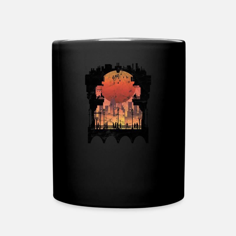 Silhouette Geschenk Sonne Metropole Brücke Skyline - Tasse einfarbig - Schwarz