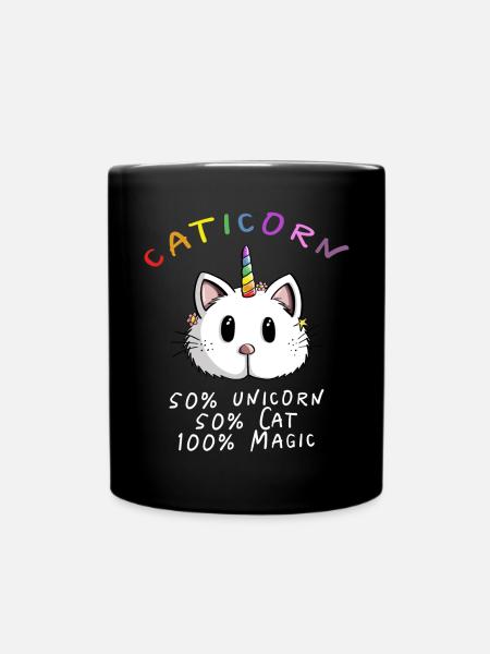 Kawaii Caticorn Unicorn Cat - licorne magique - Mug uni - noir