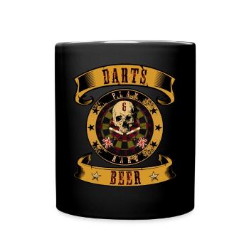 Darts & Beer Play Hard Bier Dart Dartspieler Sport - Tasse einfarbig - Schwarz - Vorne