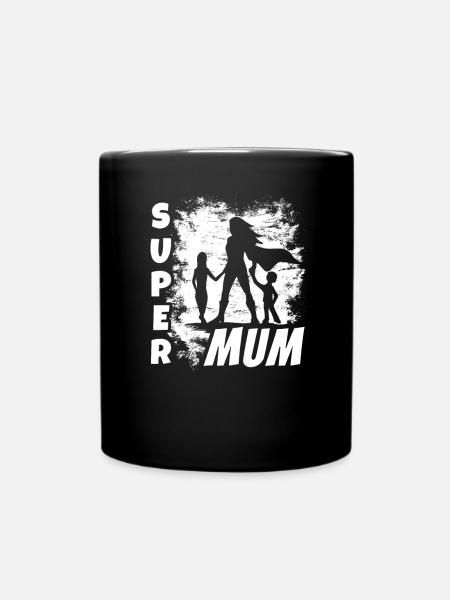 SuperMum Mutter mit Kindern Muttertag Geschenk - Tasse einfarbig - Schwarz