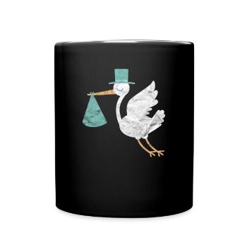 Birth pregnant baby son stork gift baptism - Full Colour Mug - black - Front