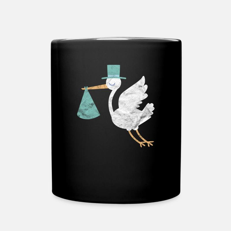 Geburt schwanger Baby Sohn Storch Geschenk Taufe - Tasse einfarbig - Schwarz