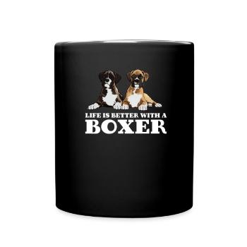 Boxer-Hundeleben ist besser mit einem Boxer - Tasse einfarbig - Schwarz - Vorne