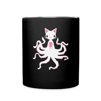 Manga Geschenk Maedchen Katze Tintenfisch Tochter - Tasse einfarbig - Schwarz - Vorne