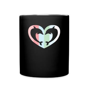 Herz Geschenk Delfin Liebe Tierliebe Ozean Urlaub - Tasse einfarbig - Schwarz - Vorne