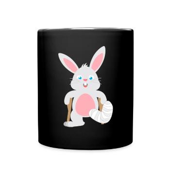 Kindershirt Hase mit Gipsbein Tiershirt Hase - Tasse einfarbig - Schwarz - Vorne