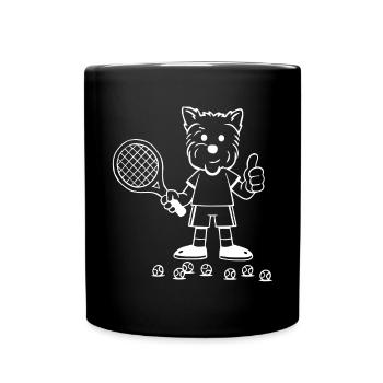 Hund spielt Tennis - Tasse einfarbig - Schwarz - Vorne
