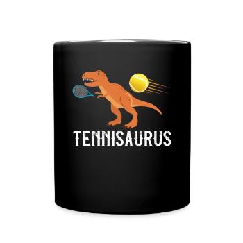 Tennis Dino Saurus Funny Dino - Tasse einfarbig - Schwarz - Vorne