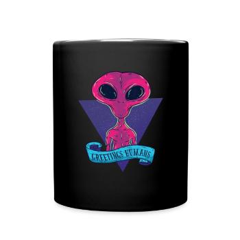 Alien Ufo Greeting Humans Cadeau De Dessins Animés - Mug uni - noir - Devant