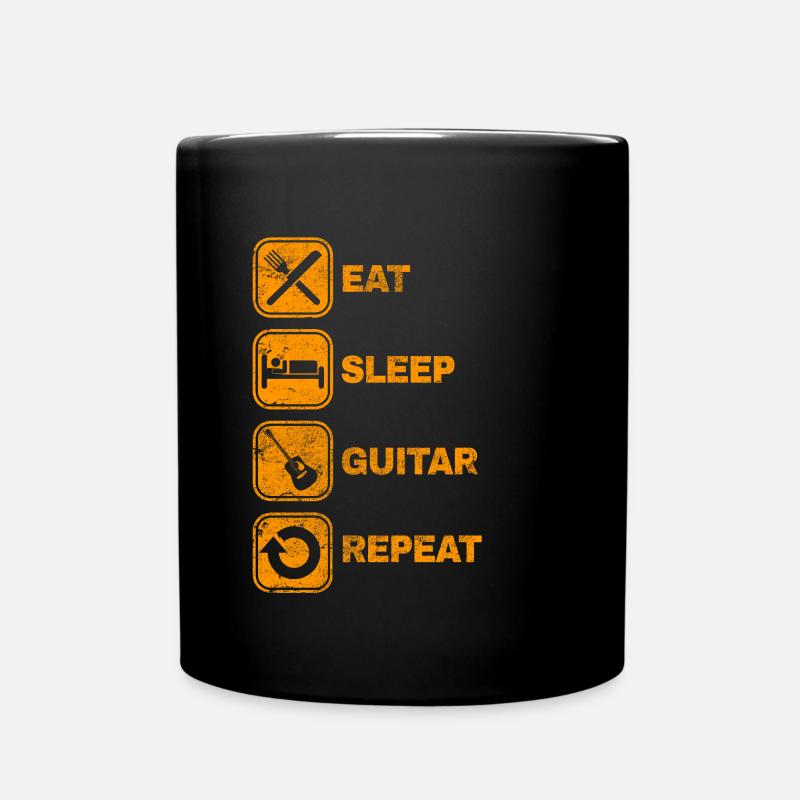 Eat Sleep Repeat Guitar Repeat Gift Idea - Full Colour Mug - black