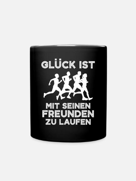 Glück = mit Freunden laufen - Geschenk - Tasse einfarbig - Schwarz