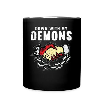 DOWN WITH MY DEMONS Tattoo Biker Geschenk - Tasse einfarbig - Schwarz - Vorne