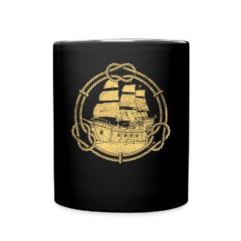 Schiff Segelschiff Boot Pirat Piraterie Retro - Tasse einfarbig - Schwarz - Vorne