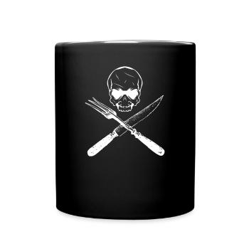 Couteau, fourchette, crâne, cuisinier, cuisinier - Mug uni - noir - Devant