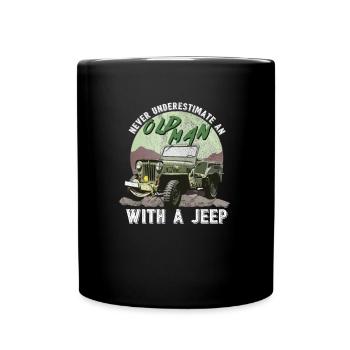 Alter Mann mit einem Jeep - Tasse einfarbig - Schwarz - Vorne