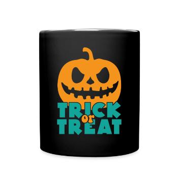 Trick or Treat Geschenk Halloween Spruch - Tasse einfarbig - Schwarz - Vorne
